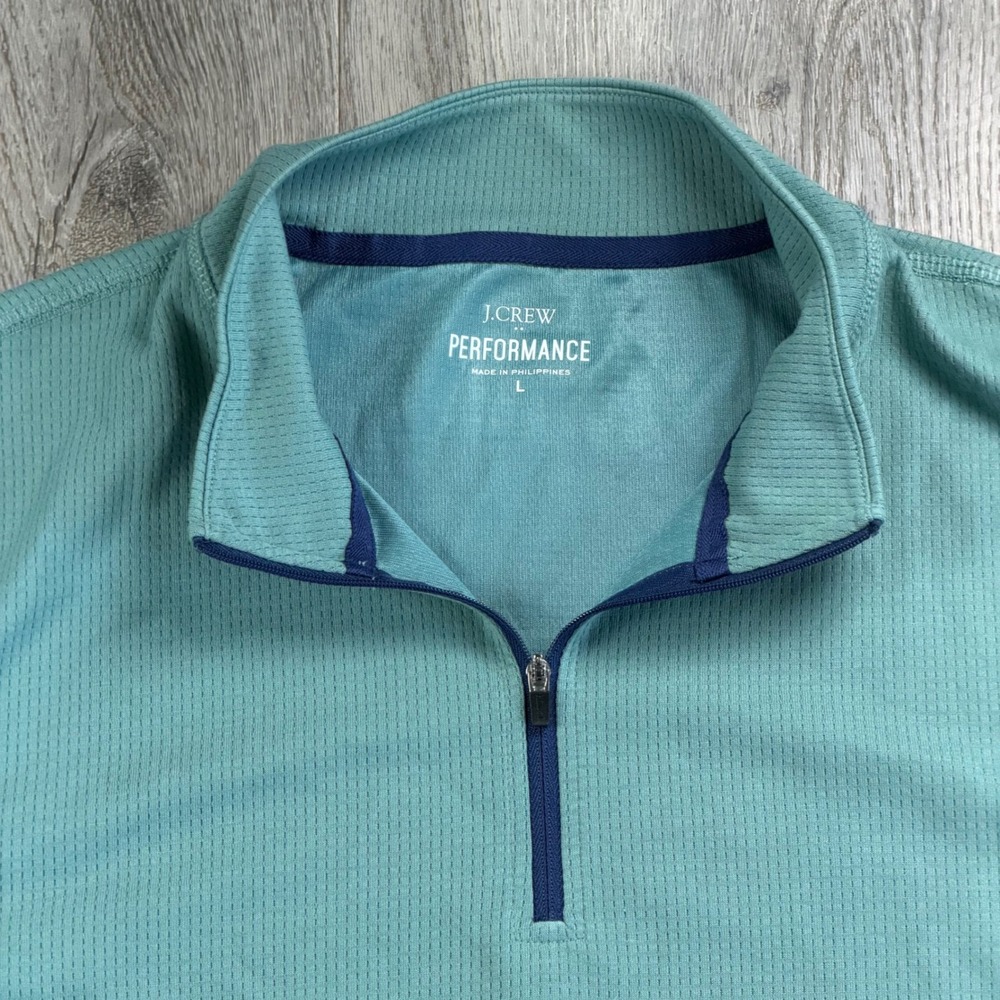 J.Crew Performance Mens Large Teal Waffle Knit Quarter Zip Pullover Stretch Golf